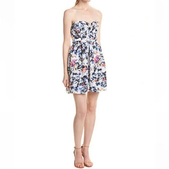 NWT Parker Strapless Dress Abstract Print White Multicolor Fit & Flare Party - Picture 9 of 9